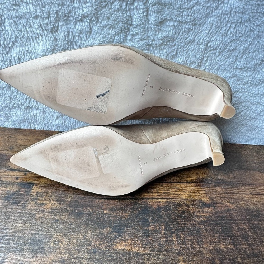 Good American Icon Pumps Size 9 Tan Suede‎ Pointy Toe Stiletto Heels Classics - Picture 7 of 10
